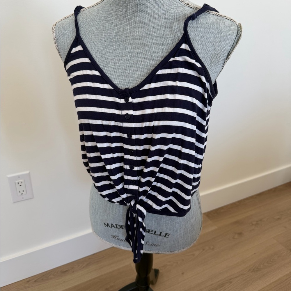 Navy and White Striped Women's Top